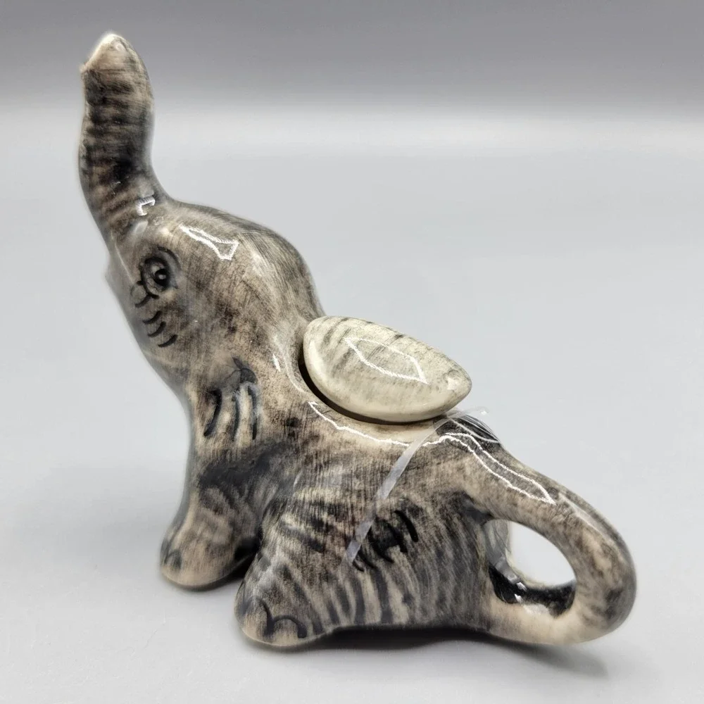 Miniature Ceramic Elephant Figurine With Lid Home Shelf Decor 2.25